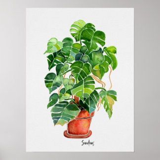 Poster Fábrica de Monstera de Aquarela em pote