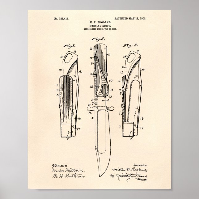 Poster Faca de Caça 1903 Anterior Arte Patente (Frente)