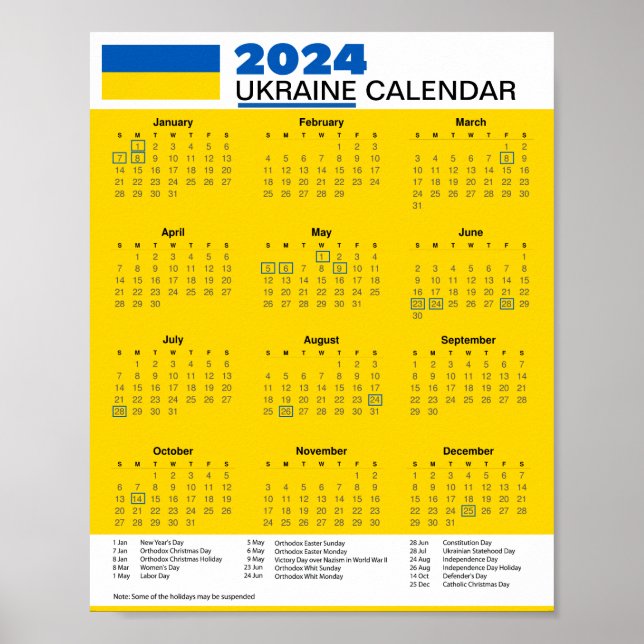 Poster Faça o download do calendário da Ucrânia de 2024:  (Frente)