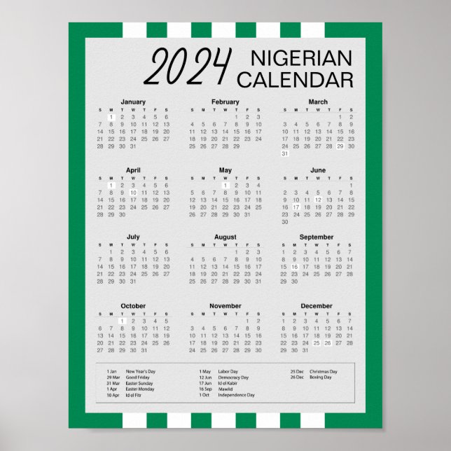 Poster Faça o download do calendário nigeriano de 2024: U (Frente)
