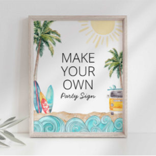Poster Faça Seu Próprio Letreiro de Festa de Surf