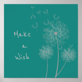 Poster Faça uma citação de Dandelion floral na arte teal