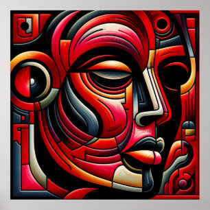 Poster Face Abstrato vermelha e preta  