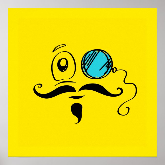 Poster Face Amarela rico com Monocle e bigode (Frente)