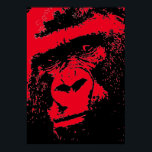 Poster Face de Gorilla Red Black Pop Art<br><div class="desc">Computador digital Arte animal - Arte de Pop universitária - Imagens de computador animal selvagem</div>