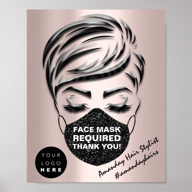 Poster Face Mask Covering Required Covid Rose Custom Logo (Frente)