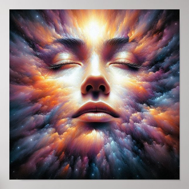 Poster Face misturada com nuvens coloridas (Frente)