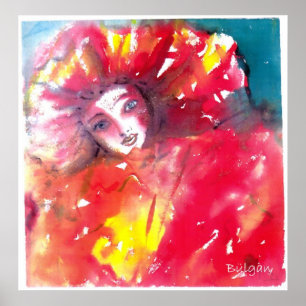 PÔSTER FACES DE MASCARADA VENETIANAS - MÁSCARA EM VERMEL