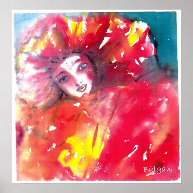 PÔSTER FACES DE MASCARADA VENETINA - MÁSCARA EM VERMELHO (Frente)