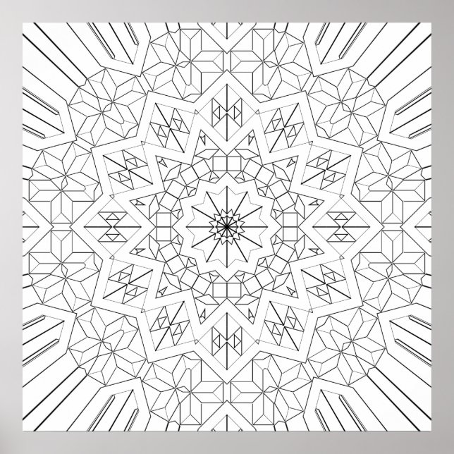 Poster Faceted Starburst Geometric Mandala Pattern Art (Frente)
