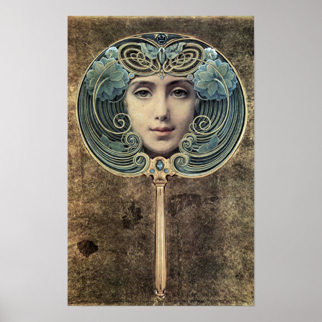 Poster Fächer auf goldenem Grund por Louis Welden Hawkins (Frente)