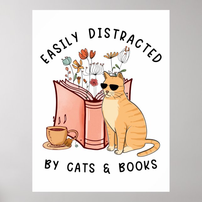 Poster Fácil Distração Por Gatos E Livros (Frente)