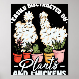 Poster Facilmente Distraído Por Plantas E Galinhas Silkie