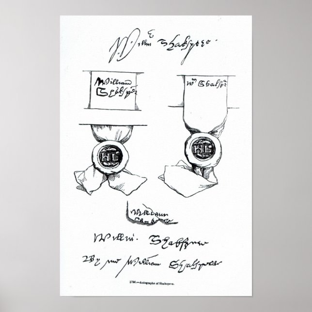 Poster Facsimiles da assinatura de William Shakespeare (Frente)