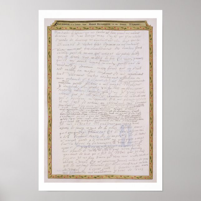 Pôster Facsimilhança de uma carta de Elizabeth I a Franco (Frente)