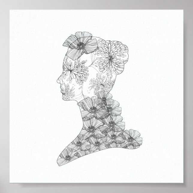 Pôster Faculdade Chic Floral Illustração da Face (Frente)