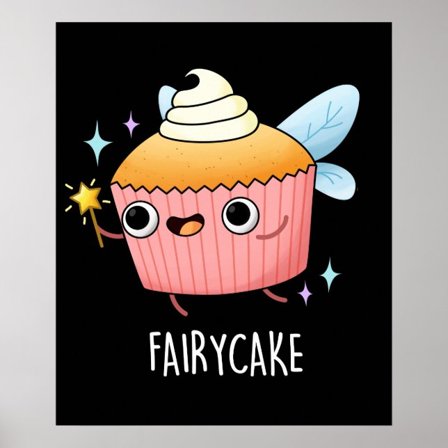 Poster Fada Bolo Engraçado Cupcake Pun Escuro BG (Frente)