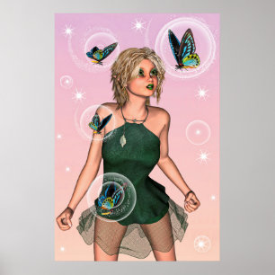 Pôster Fada Borboleta Brilhante Arte de Fantasia