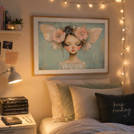Poster Fada Caprichosa com Asas de Borboleta Florais Past
