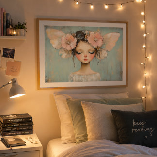 Poster Fada Caprichosa com Asas de Borboleta Florais Past