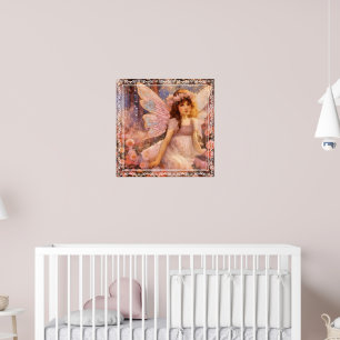 Poster Fada Caprichosa em Jardim Floral Cor-de-Rosa Sonha
