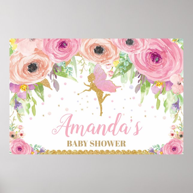 Poster Fada Chá de fraldas - Banner Floral Baby Girl (Frente)