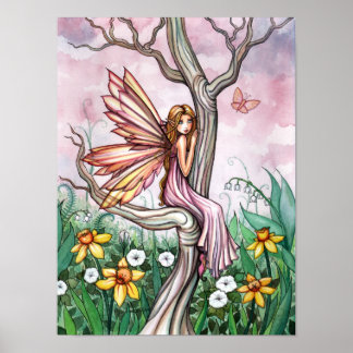 Pôster Fada das Flores da Primavera Narcisos e Borboleta