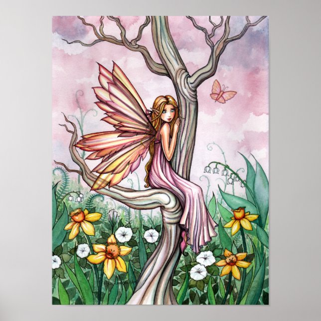 Pôster Fada das Flores da Primavera Narcisos e Borboleta (Frente)