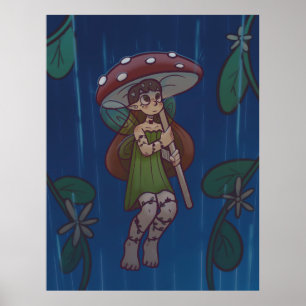 Poster Fada do Cogumelo em Dia Chuvoso