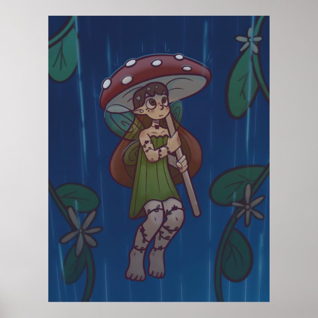 Poster Fada do Cogumelo em Dia Chuvoso (Frente)