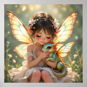 Poster Fada e Dragão Chibi Conto de Fadas Anime