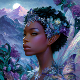 Poster Fada Elfo Arte de Fantasia Negra Afro-Americana