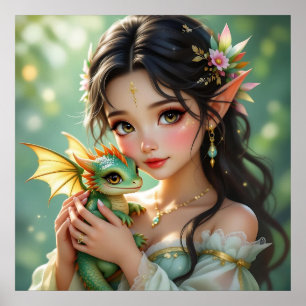 Poster Fada Elven Bonita & Dragão