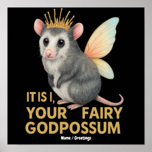 Poster Fada Godpossum Gambá Fofo com Coroa e Asas