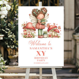 Poster Fada Mágica Rosa 3º Aniversário Saudação Floral Si