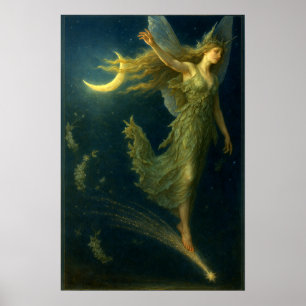 Poster Fada Noturna Cavalgando em uma Estrela Cadente Art