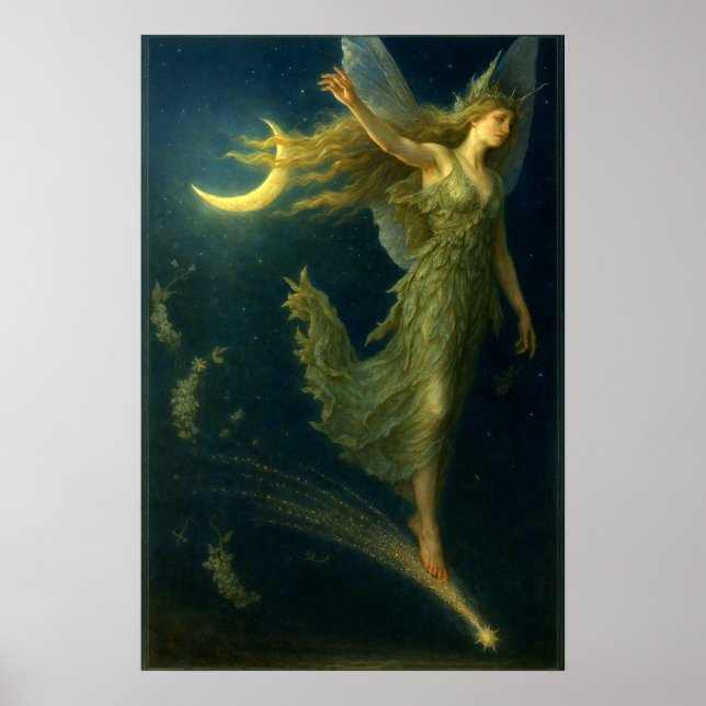 Poster Fada Noturna Cavalgando em uma Estrela Cadente Art (Frente)