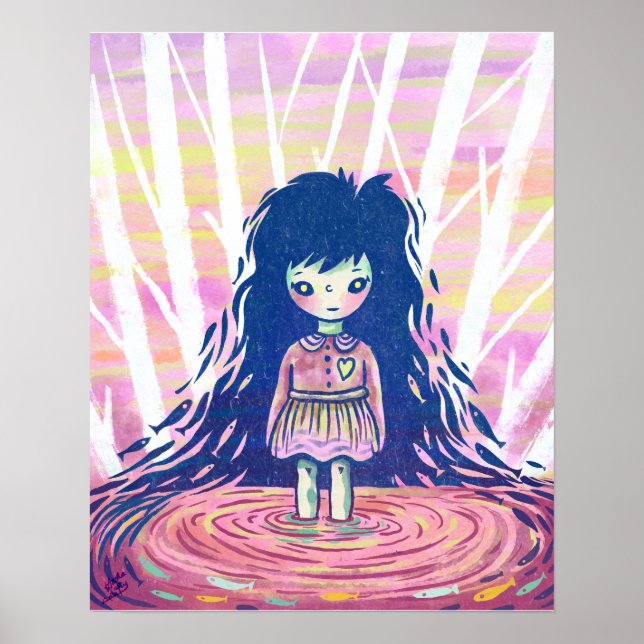 Poster Fada Rapariga perto da Ilustração do Lago (Frente)