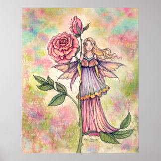 Poster Fada Rosa Enrubescida com Rosas Cor-de-Rosa Arte