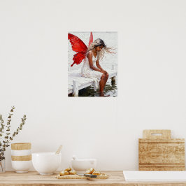 Poster Fada Sentada em um Cais com os Pés na Água