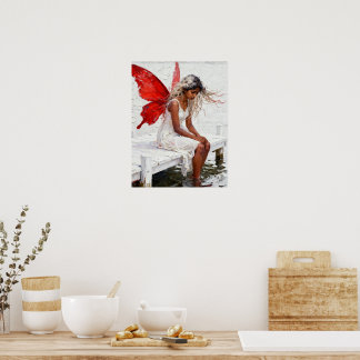 Poster Fada Sentada em um Cais com os Pés na Água