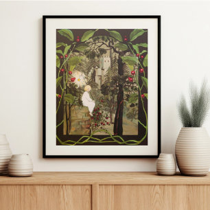 Poster Fada Vintage na Floresta de Fadas com Castelo
