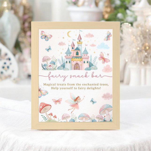 Poster Fada Whimssic Sinal de Bar Fada Sinal de primeiro  (Whimsical Fairy Snack Bar Sign 1st Birthday Party)