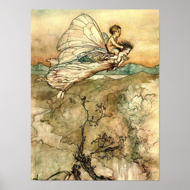 Poster Fadas de Arthur Rackham em voo (Frente)