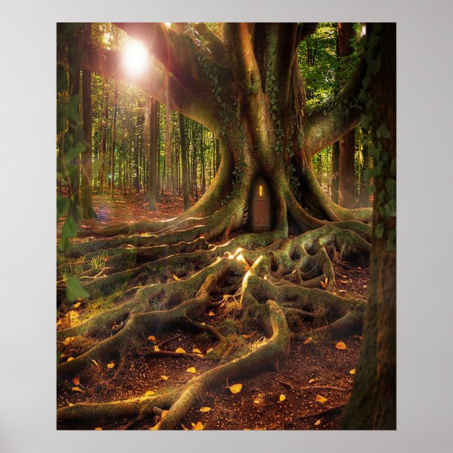 Poster Fadas, Wiccan, Pagan, Floresta Sunlit (Frente)