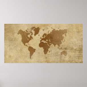 Pôster Faded Parchment World Map