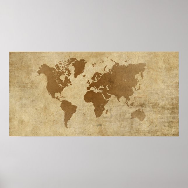 Pôster Faded Parchment World Map (Frente)