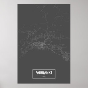 Pôster Fairbanks, Alaska (branco no preto)