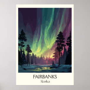 Poster Fairbanks Luzes do Norte Aurora Alasca