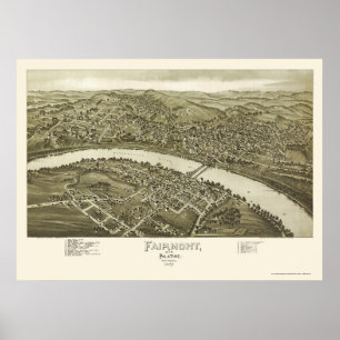 Pôster Fairmont, mapa panorâmico de WV - 1897